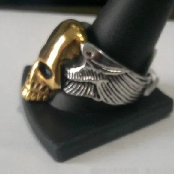 Skull Gold IP Two Tone Biker Ring Stainless Steel Sizes 11-12-13-14 New - Picture 2 of 4